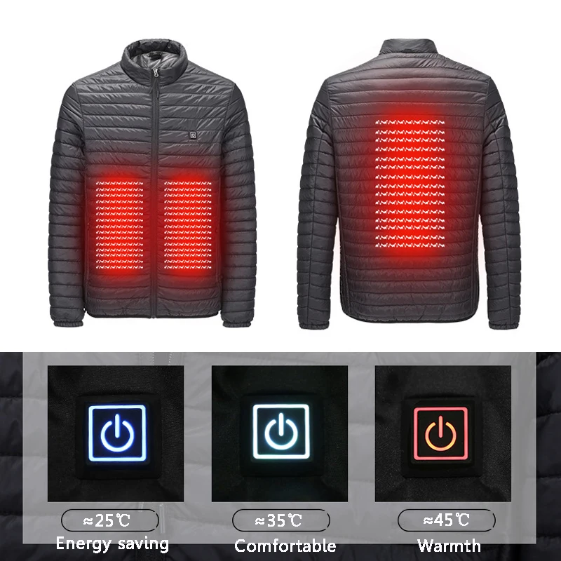 

New Infrared USB Heated Jacket Hunting Down Jacket Heating Winter Clothes Men Thermal Outdoor Electric Vest Hiking Climbing