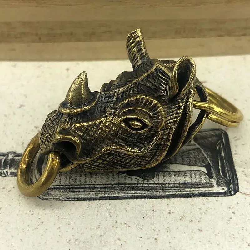 

Multifunction Outdoor Tools EDC Brass Rhinoceros Head Key Ring Pendant DIY Keychain Accessories connector