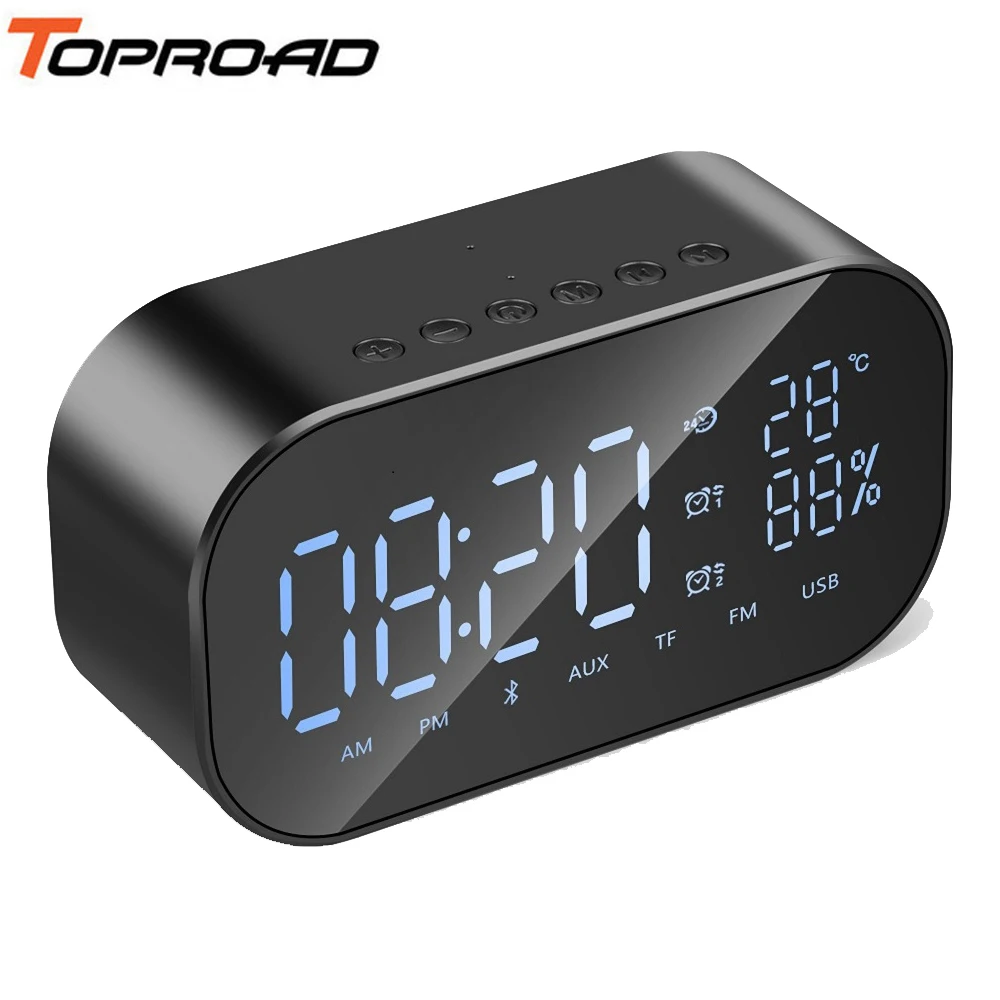 Bluetooth Колонка TOPROAD с часами USB FM TF|Портативные колонки| |