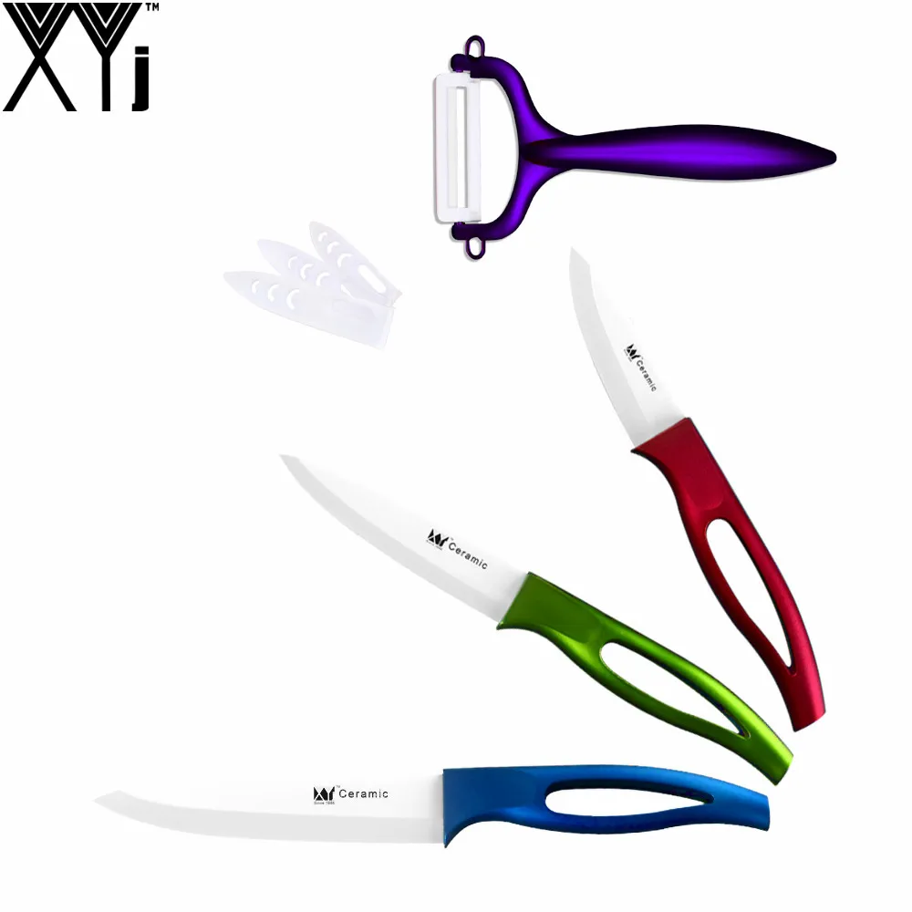 

XYJ Brand Beautiful Color Kitchen Knife 3 Inch + 4 Inch + 5 Inch Ceramic Knife And A Peeler Best Cut Vegetables Fruits Tools