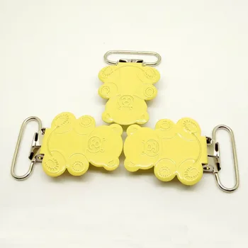 

50pcs per lot high quality suspender clips wholesale metal bear suspender clips enamel pacifier clips yellow color