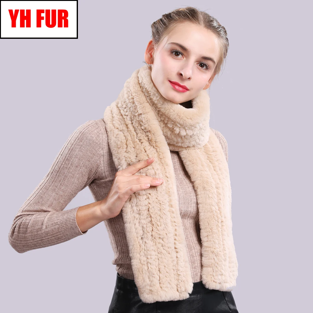 

New Long Style Real Genuine Rex Rabbit Fur Scarf Lady Winter Knitted Real Rex Rabbit Fur Scarves Women Rex Rabbit Fur Ring Shawl
