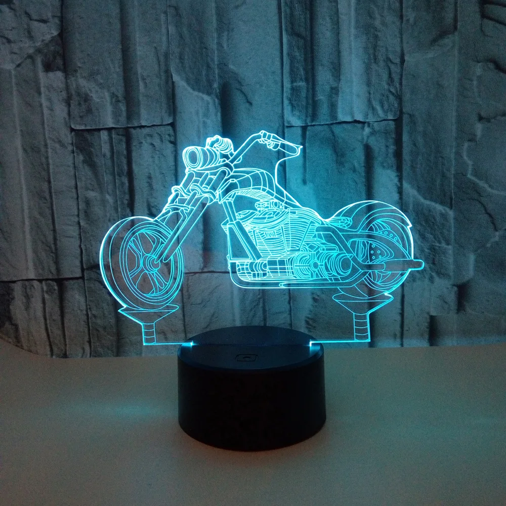  Motorcycle Colorful 3d Lamp Crystal Acrylic Vision Stereo Table Moderne Desk Lamp 3d Touch Creative