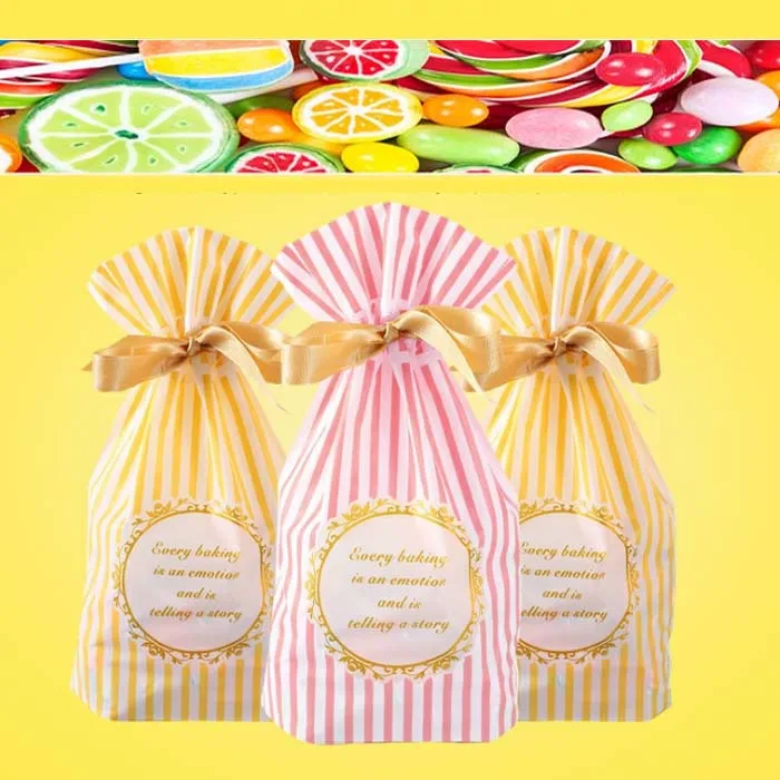 

Plastic drawstring Bags For DIY Biscuits Snack candy cookies Baking Package Decor Kids Gift Supplies environmental stripe Wh