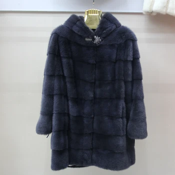 

Real Mink Fur Women Long Coat with Hood Winter Long Slim Warm Plus Size Female Mink Fur Jacket