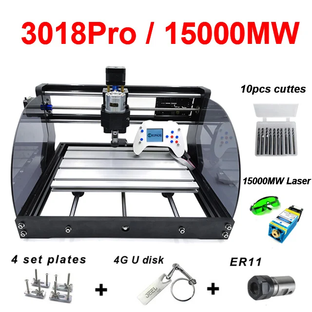 CNC 3018pro Max 500 МВт 2500 мвт 5500 МВт 15 Вт Лазерный маршрутизатор ENGRAVER CNC машина GRBL1.1 ER11 DIY 15000 мВт лазерная гравировальная машина - Цвет: 15000mW