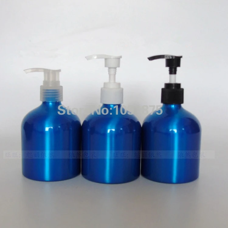 Free shipping 300ml blue aluminum shampoo bottles with pumps aluminum