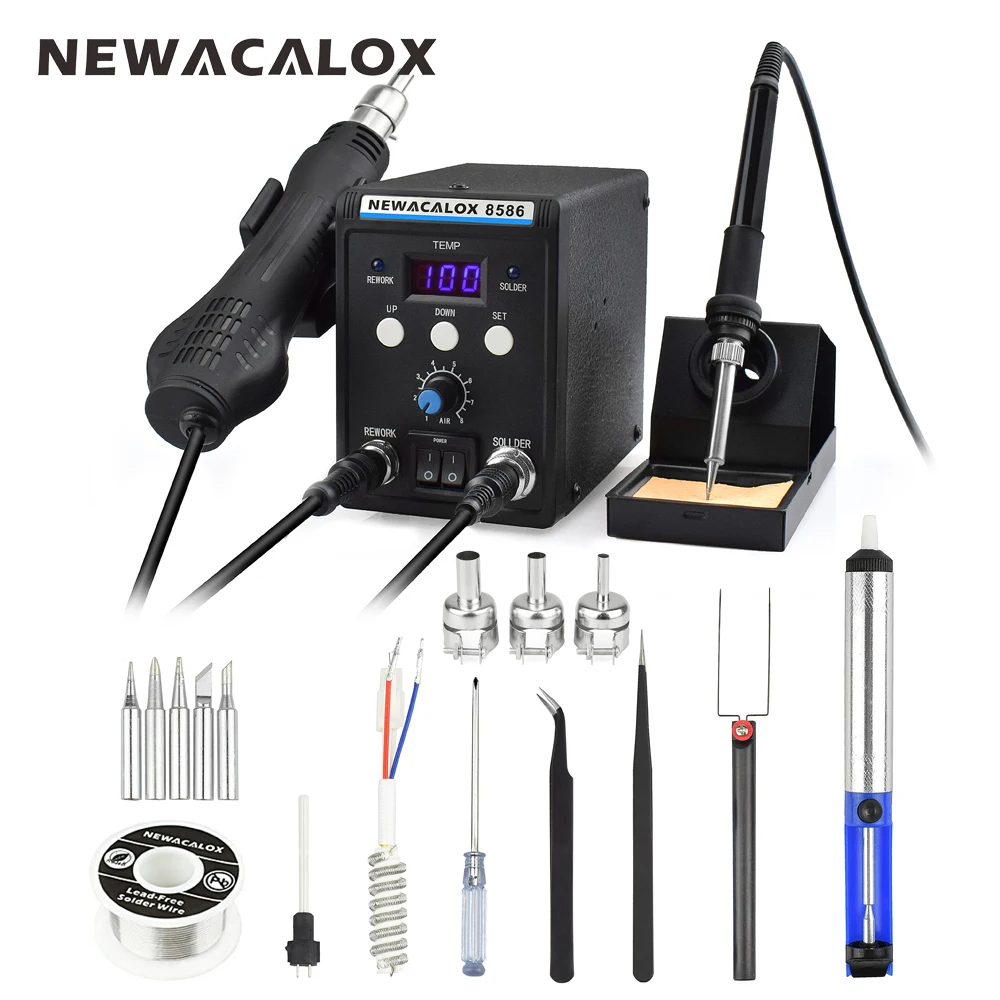 NEWACALOX 8586 220 В 700 Вт Бессвинцовая паяльная станция BGA Rework SMD фена Тепловая