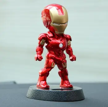 

New Car Ornament Spider Man Caption Iron Man Robot Shake Head Toy Doll Nodding Solar Energy Car Dashboard Auto Decorations