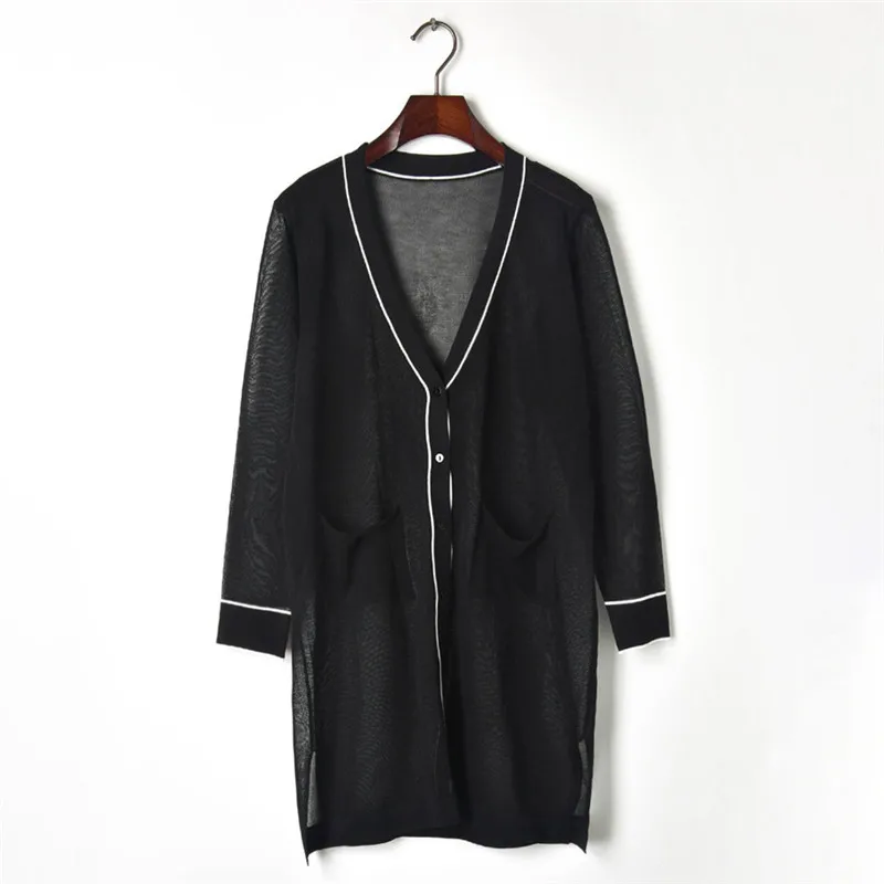 

High Quality 2019 Summer New Thin Long Sleeve Sweater Sunscreen black and white Cardigans