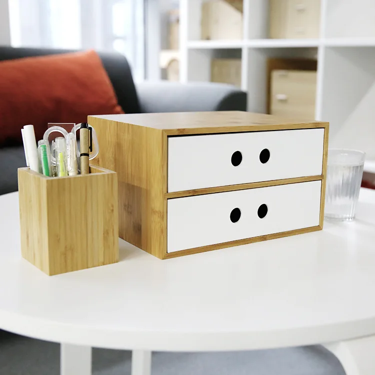 Buy Bamboo Drawer Office Desktop File Storage Box