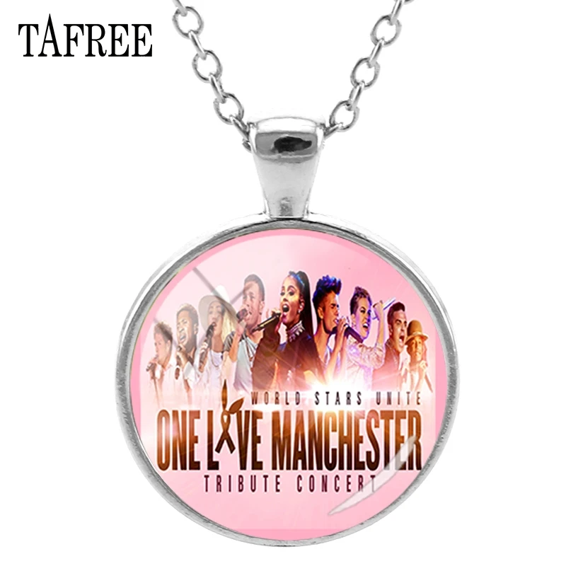 

TAFREE Ariana Grande Pendant Necklace For Women One Love Manchester Round Choker Women Silver Necklace Jewelry QF689