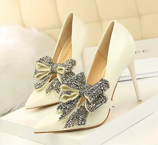 Женская обувь с бантом-бабочкой; женские свадебные туфли-лодочки на очень высоком каблуке; salto alto; обувь известного бренда; пикантная обувь на высоком каблуке - Цвет: 4