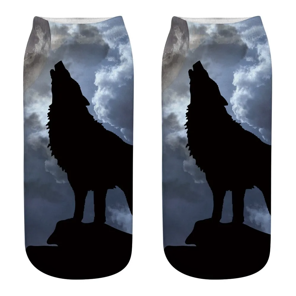 

MUQGEW socks men sports socks for boy Cute Casual Work Business Cotton Socks 3D Wolf Head Print Medium Sports Socks #Y4
