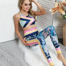 Женский спортивный костюм, набор для бега, с принтом, без рукавов, жилет и длинные штаны, спортивная одежда, комплекты для йоги, одежда для спортзала, трико, одежда для фитнеса, спортивная одежда