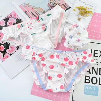 

SP&CITY Japanese Sweet Print Bow Cute Panties Women Cartoon Ruffle Side Seamless Underwear Sexy Soft Briefs Lingerie Menstrual