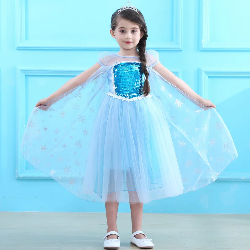 

2019 New Elsa Princess Dress Ice Romance Summer Short-sleeved Girls Cotton Dresses