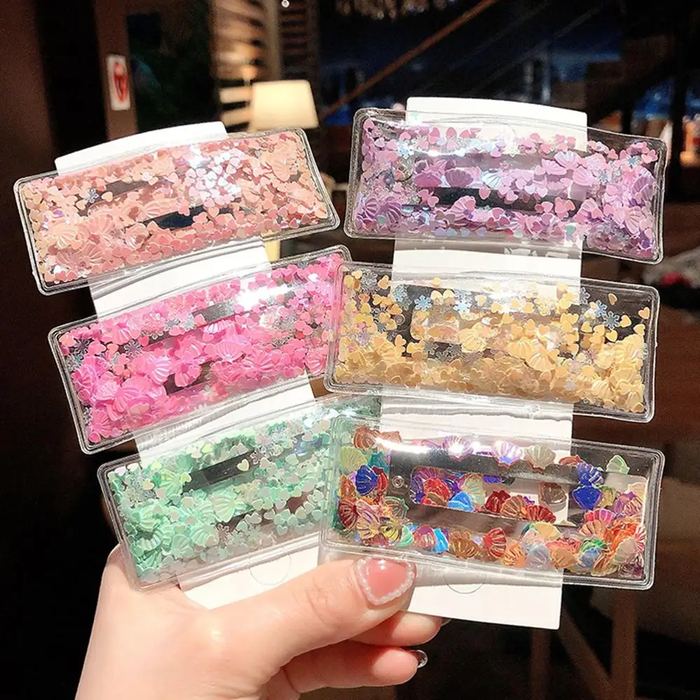 

Women Sweet Transparent Sequin Korean Hairpins Barrettes Flower Beads Hair Accessories Geometric Children Colorful Hair Clips
