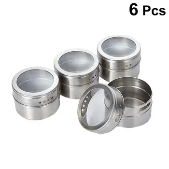 

6pcs Stainless Steel Seasoning Containers Seasoning Jars Magnetic Base Durable Condiment Tins Spice Jars Containers for Kitchen