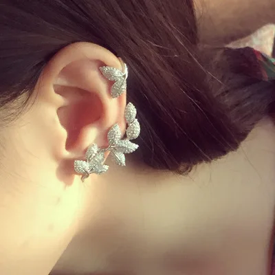 

925 silver needle temperament style leaves leaf ear studs aesthetic micro-set zircon ear clip fashion accessories