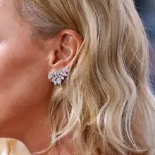 RAKOL сверкающие CZ цирконий симметрично цветы серьги гвоздики для женщин прозрачные хрустальные ювелирные изделия подарок на день рождения RE020282H