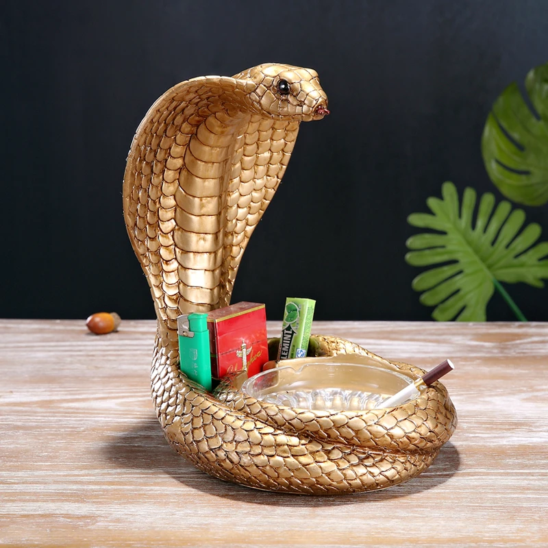 

Large Cobra Creative Ashtray Remote Control Key Resin Storage Bar Cafe Decoration Figurines Desktop Organizer Gift for Boyfriend