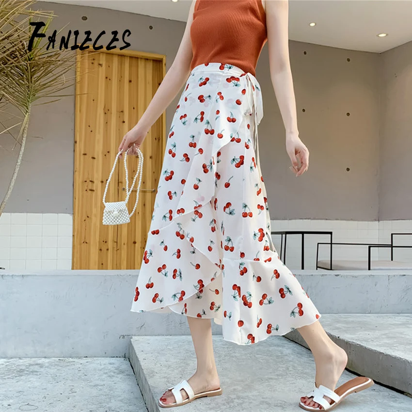 XJM-C053-6651W FANIECES/модные женские шифоновые юбки с принтом, летняя пляжная юбка с принтом, Женская свободная стандартная юбка - Цвет: XJM-C053-6651W