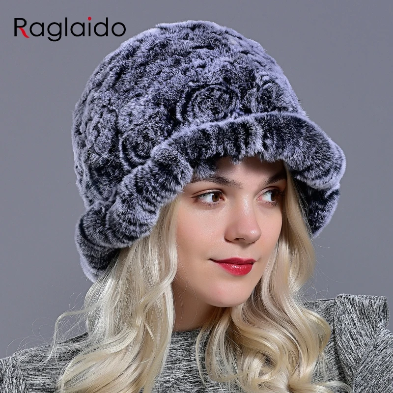 Bucket hats for women winter rabbit fur hat causal warm knitted caps for girls female fashion outdoor large ladies volume hats