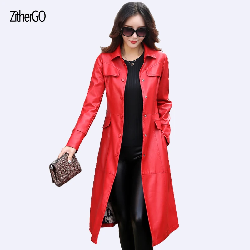 Green Avec Femmes Black L Mode D'hiver Seule De Une 2017 Boucle red Section Dernière Veste À Automne Longue Longues Cuir En Et army Manteau Outfit Manches tUBwZqS