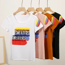 AOSSVIAO White T Shirt Women Casual Cotton O-Neck Short Sleeve Tops Sequin Letter T-Shirt Tee Shirt Femme Plus Size 2019 AOSSVIAO White T Shirt Women Casual Cotton O-Neck Short Sleeve Tops Sequin Letter T-Shirt Tee Shirt Femme Plus Size 2019