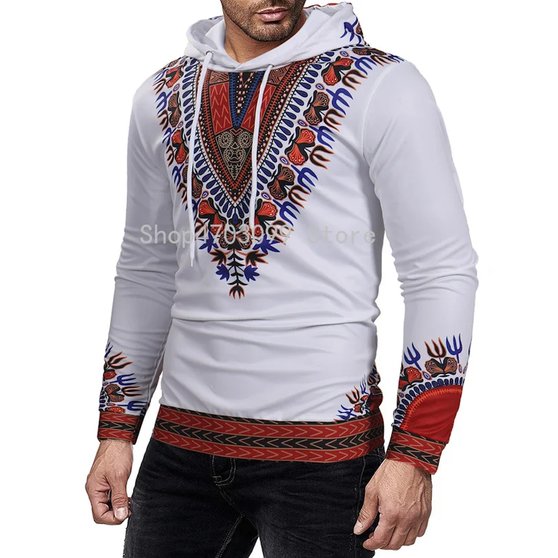 African Dashiki Print Hoodie Sweatshirt Men 2019 Fashion 3D White ...