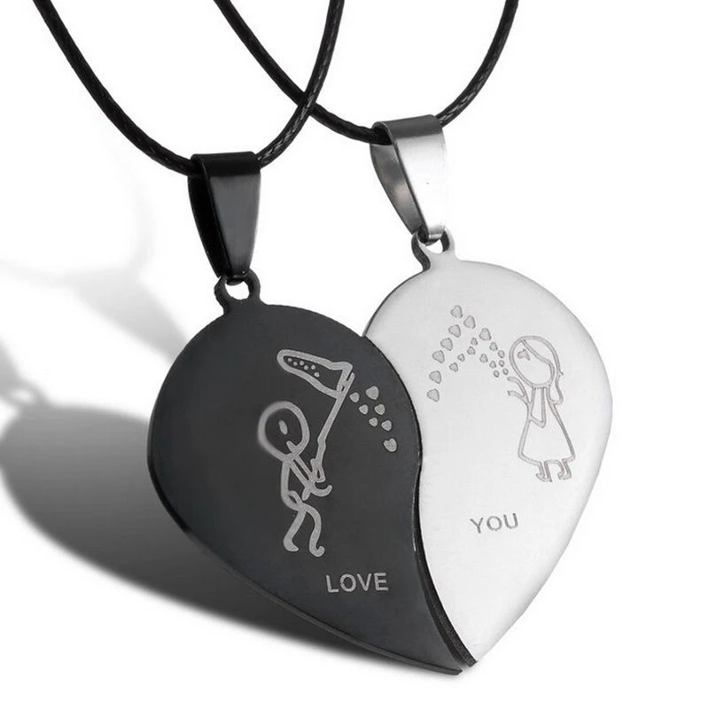 2 uds. De colgantes de acero inoxidable Love You, collar de cordón negro con corazón roto, joyería de moda, collar de Gargantilla para parejas| Collares colgantes| - AliExpress