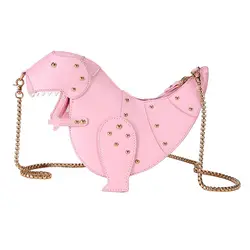 Розовый динозавр заклепки сумка цепи Милая Наплечная Сумка милая девушка розовый мешок ручной работы Малый качество дорожные сумки через