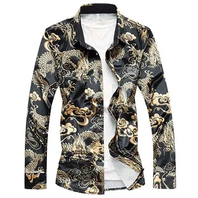 8805 black LONMMY 6XL 7XL, плюс размер, рубашка с длинным рукавом, Мужская блузка, велюр, Рисунок дракона, тонкая, повседневная, Мужская одежда, рубашки,, осень, весна - Цвет: 8805 black
