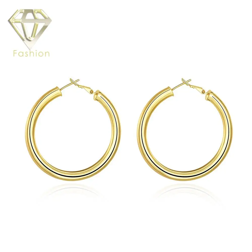 

18K Gold Plated Low Price High Quality Cute Little Girl Like 50MM Diameter Round Hoop Earrings Fashion Circle Jewelry Wholesale