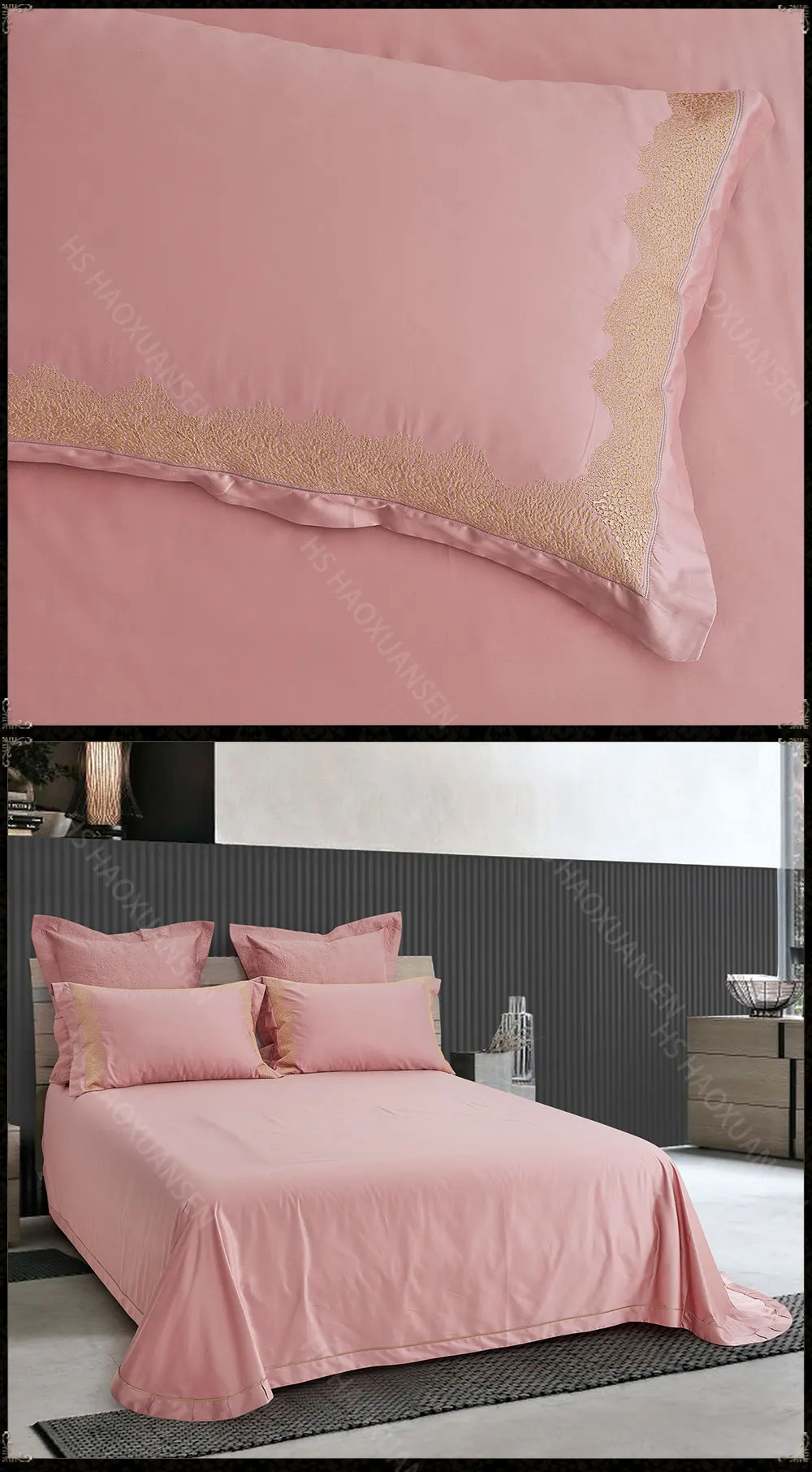 Clearance Luxury Euro Embroidery 4pcs Pink Bedding Sets 1000 Thread Count Egyptian Cotton Bed Clothes Double Sheets Set Queen King Size 6