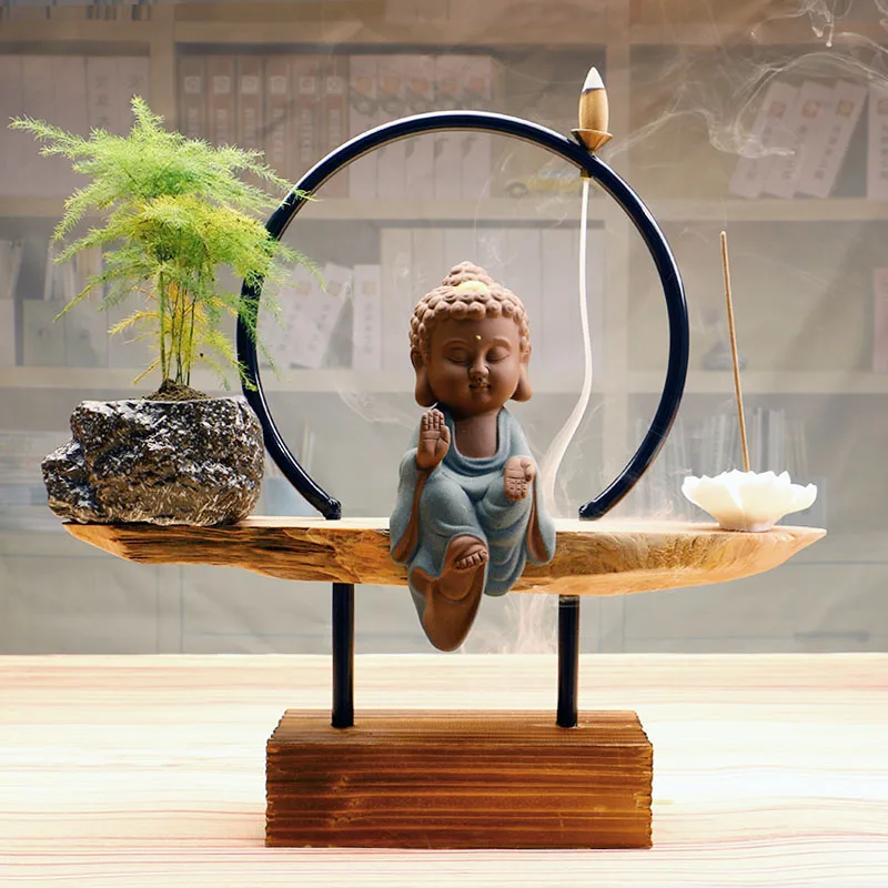 36 см Будда курильница для благовоний горелки Декор для дома керамическая дым подставка для ароматических палочек кадило R243 - Цвет: Черный