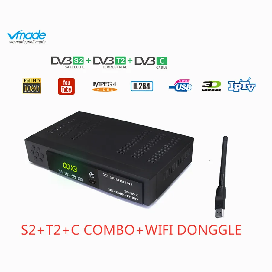 Vmade цифровой наземный спутниковый ТВ приемник DVB T2 S2 комбо DVB-T2 dvb-S2 ТВ коробка H.264 MPEG-4 для России Европа HD DVBT2+ S2 - Цвет: DVB-WIFI