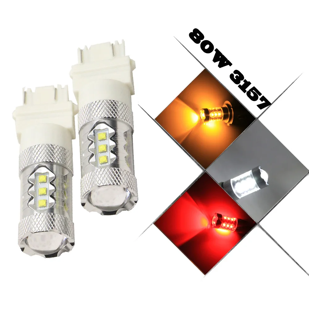 2pcs 80W led Bulbs 3056 3156 3057 3157 p27 7w TCree LED Chips For car Rear