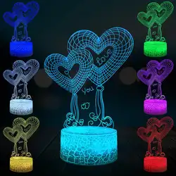 Романтическое Двойное сердце шар 3D светильник светодиодный USB настольный ночник сенсорный многоцветный Luminaria пеленальный столик