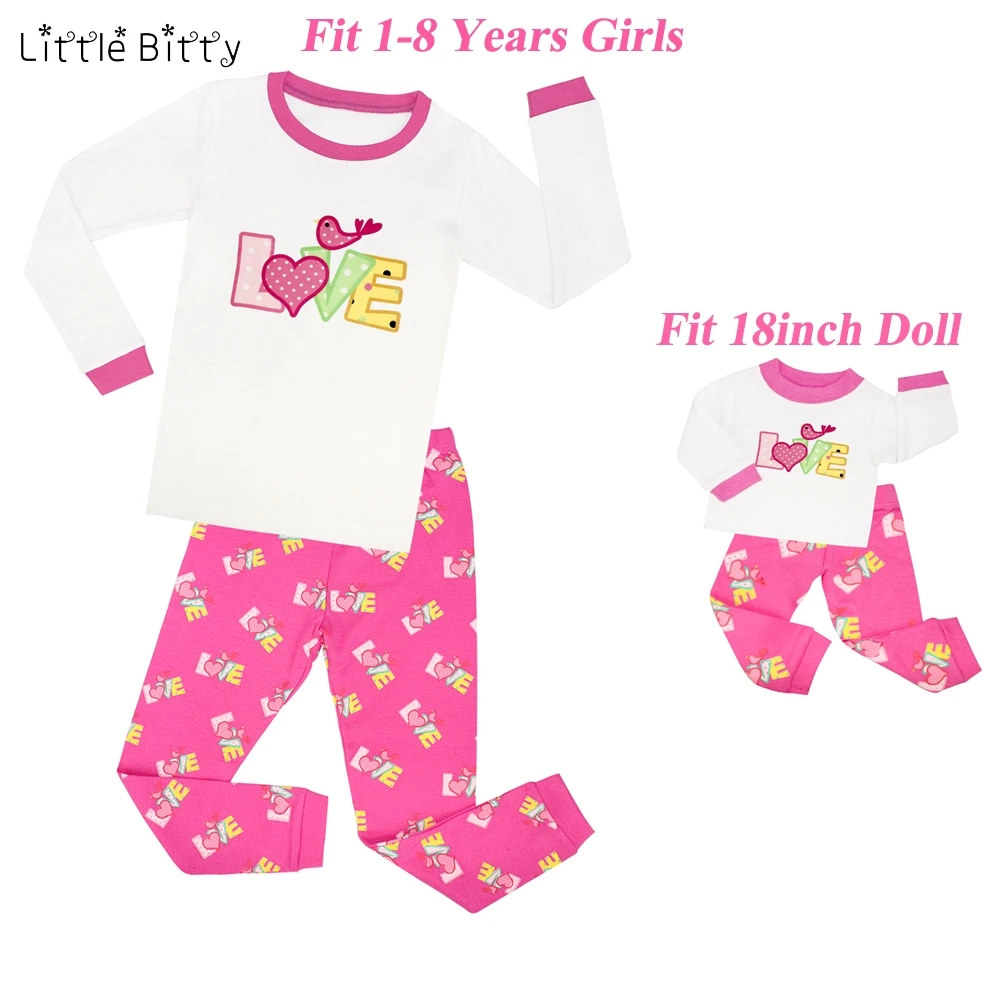 

Matching Doll & Girls Pajamas 2 Piece Pjs Set 100% Cotton Girls Love Pajamas Sets Baby Pyjamas 18'' Doll Pajamas Sets Nightwear