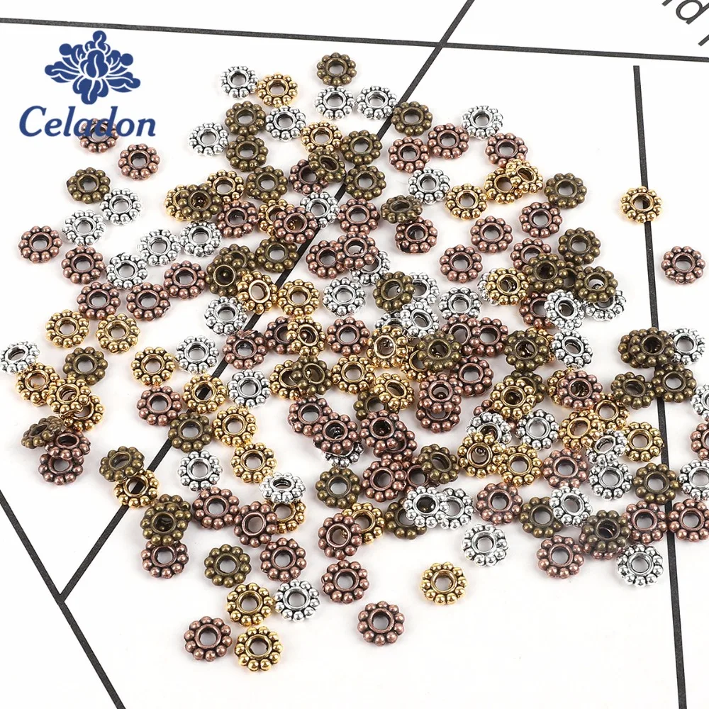 6 мм 50 шт ромашки свободные разделители для изготовления ювелирных изделий металлические тибетские золотые серебряные разделительные Бусины 2 мм отверстие
