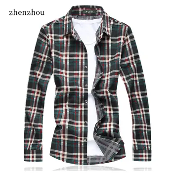 

ZhenZhou Plus Size Mens Shirts Fashion 2019 Spring Plaid Shirt Men Slim Fit Shirts For Men M-5XL 6XL 7XL Camisa Hawaiana
