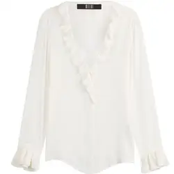 Новые Элегантные в виде листка лотоса V воротник модная шифоновая рубашка белый с длинными рукавами Блузки для малышек рубашка