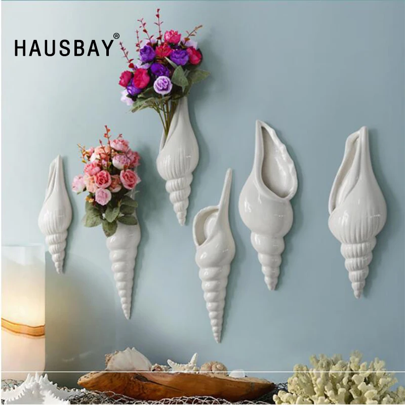 3 dimensional Mural Wall Hanging flower vase creative conch background