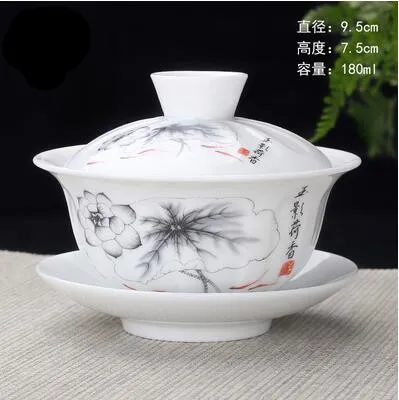 Ручная роспись богатые рыбы керамика фарфор гайвань китайский чайный набор кунг-фу ручной работы чай ware Tureen Sancai чашки Pu'er чайник - Цвет: 180ml