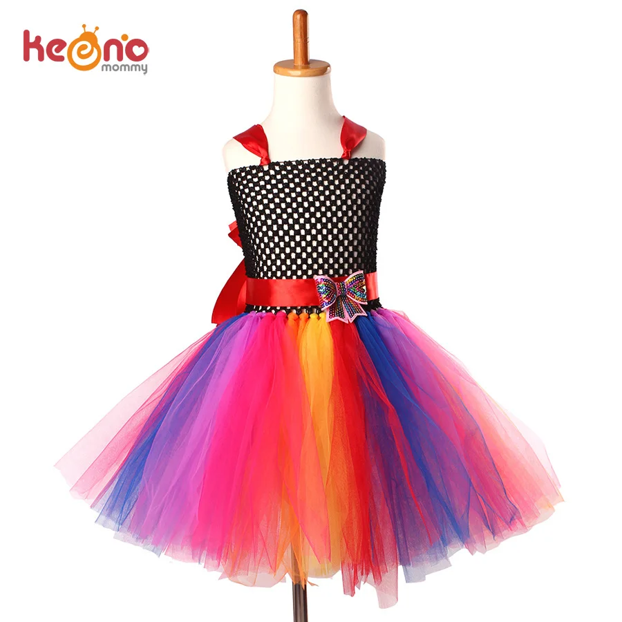 Bright Rainbow Princess Girls Tulle Tutu Dress for Birthday Wedding Dancing Party Ball Gown Kids Fluffy Dress with Rainbow Bow (9)