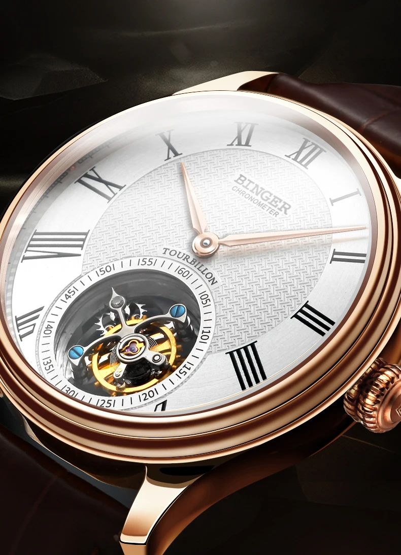 Высококачественные деловые часы BINGER Seagull Tourbillon, механические часы с крокодиловым кожаным ремешком, сапфировые Мужские автоматические часы