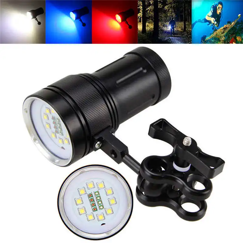 10x XM-L2+4x R+4x B 12000LM LED Photography Video Scuba Diving Flashlight Torch powerful led flashlight waterproof #4S6 (8)