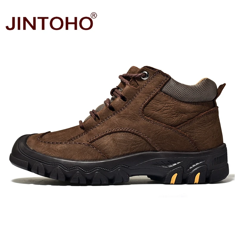 JINTOHO/высококачественные зимние мужские ботинки; мужские ботинки из натуральной кожи; повседневная мужская зимняя обувь из натуральной кожи; мужские ботильоны